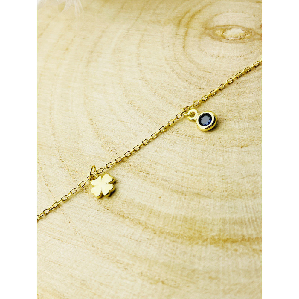 Kleeblatt 925 Silber vergoldet Bein Armband mit Zirkonia