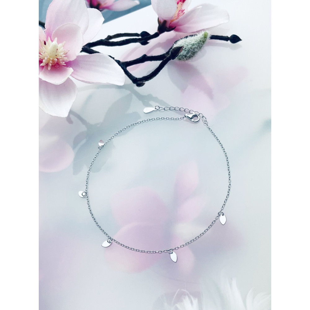 Srebrna bransoletka na nogę listki