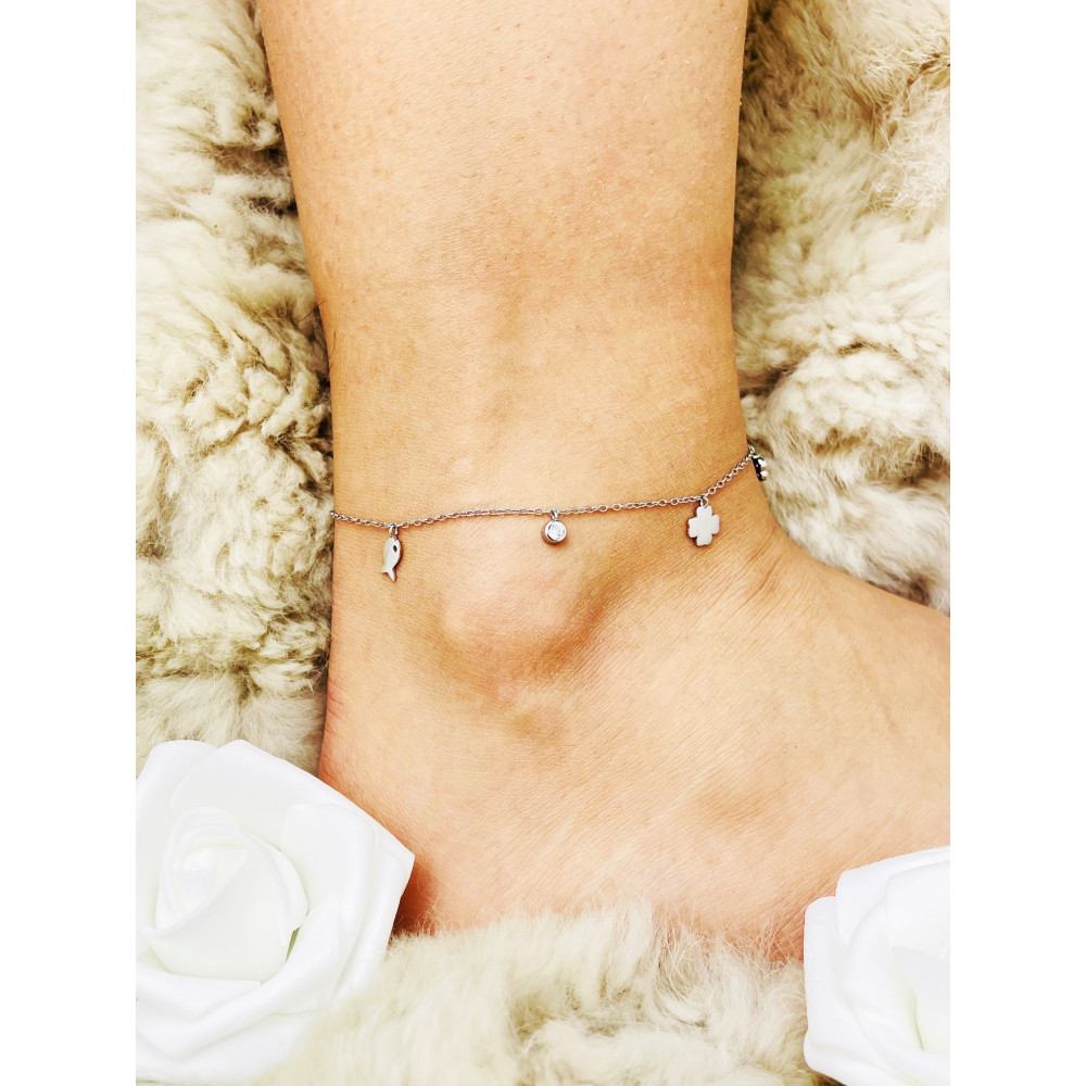 Blume Fisch Kleeblatt 925 Silber Bein Armband mit Zirkonia