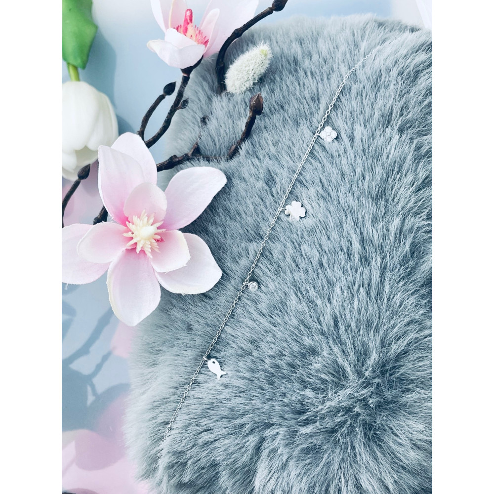 Blume Fisch Kleeblatt 925 Silber Bein Armband mit Zirkonia