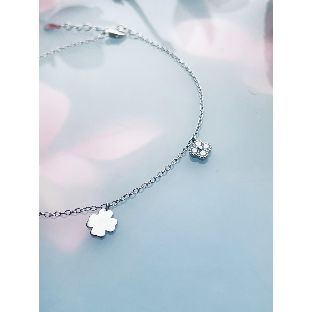 Blume Fisch Kleeblatt 925 Silber Bein Armband mit Zirkonia