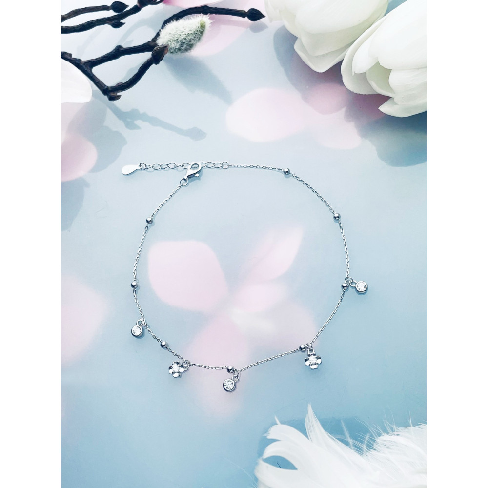 Blume 925 Silber Bein Armband mit Zirkonia