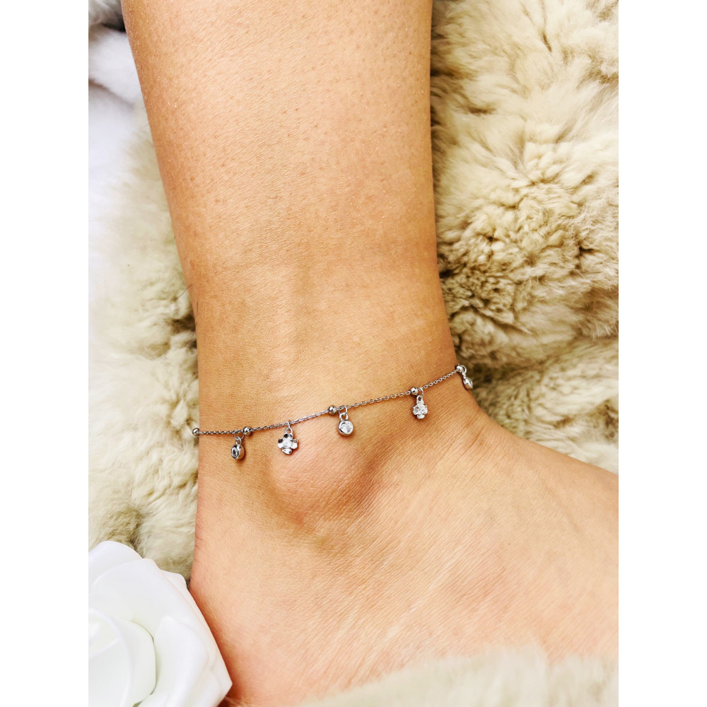 Blume 925 Silber Bein Armband mit Zirkonia