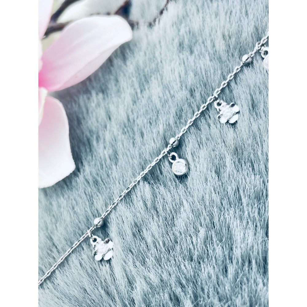 Blume 925 Silber Bein Armband mit Zirkonia