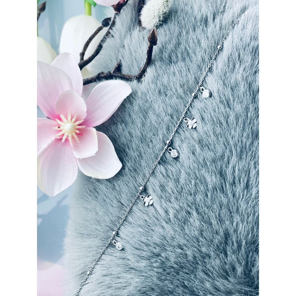 Blume 925 Silber Bein Armband mit Zirkonia