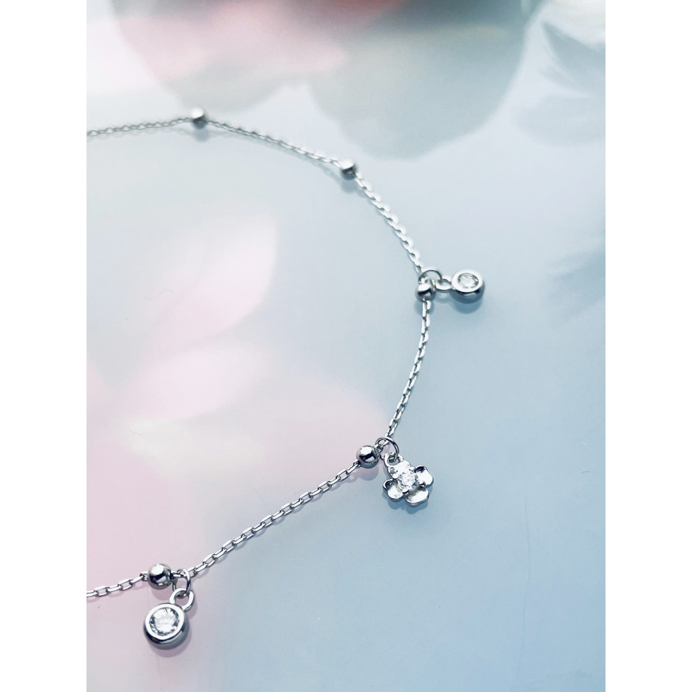 Blume 925 Silber Bein Armband mit Zirkonia