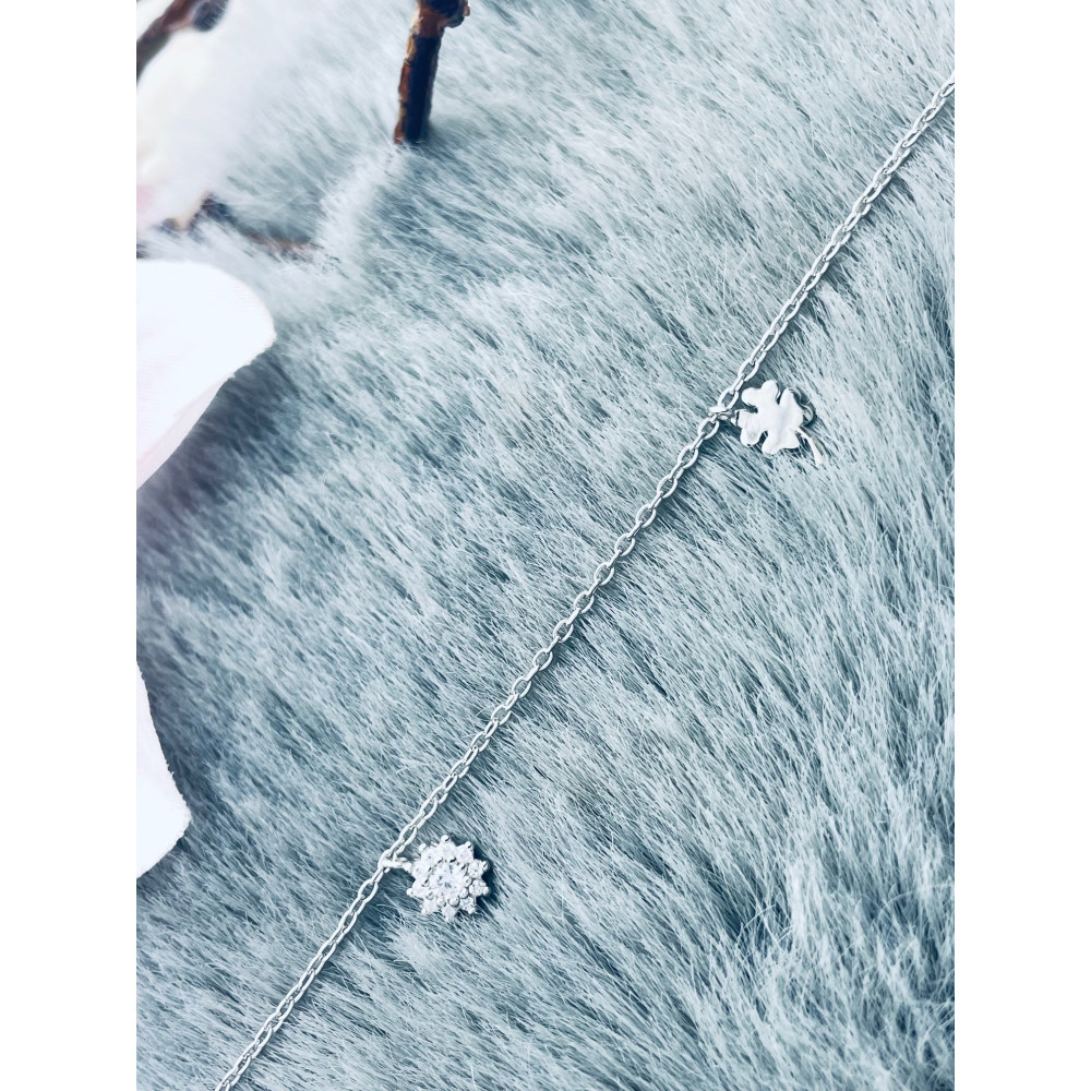 Blume Kleeblatt 925 Silber Bein Armband mit Zirkonia