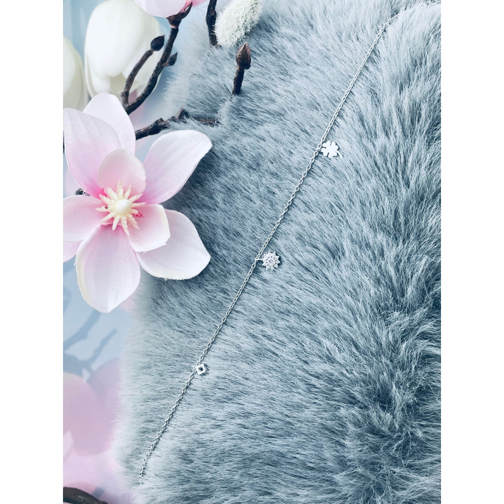 Blume Kleeblatt 925 Silber Bein Armband mit Zirkonia