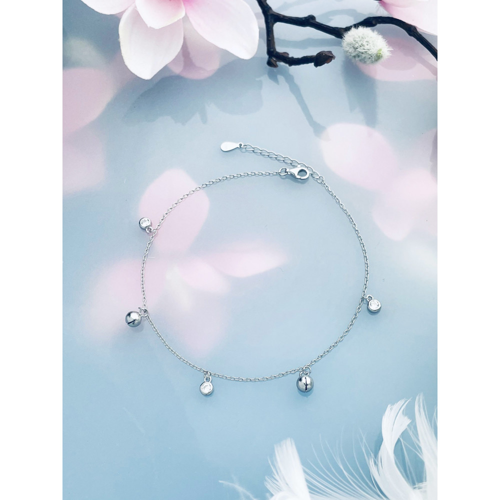 Ball 925 Silber Bein Armband mit Zirkonia