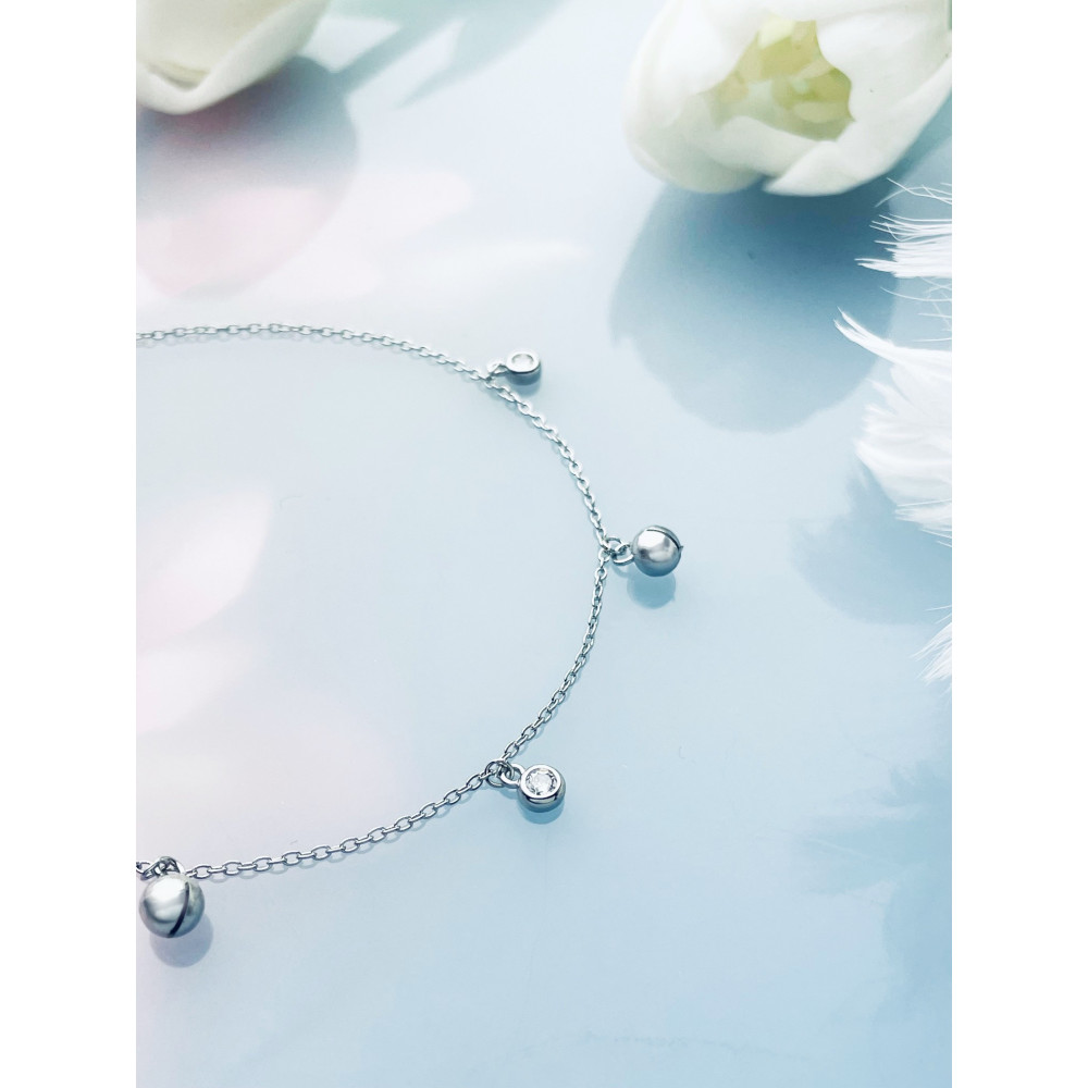 Ball 925 Silber Bein Armband mit Zirkonia