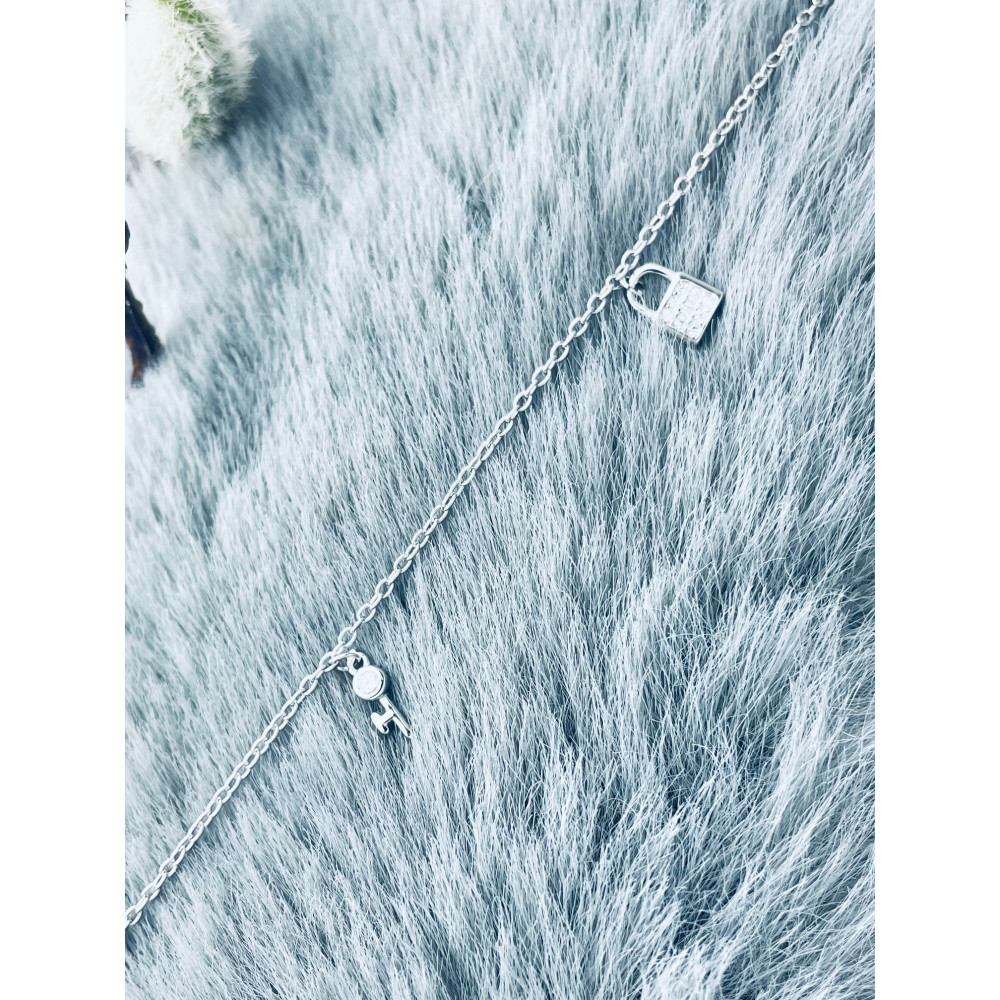 Vorhängeschloss Schlüssel 925 Silber Bein Armband mit Zirkonia