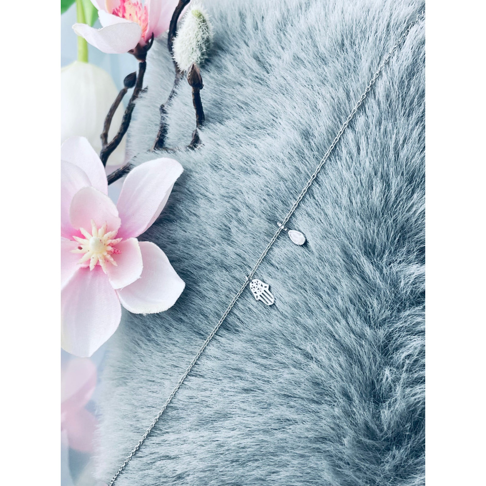 Srebrna bransoletka na nogę z cyrkonią Ręka Fatimy