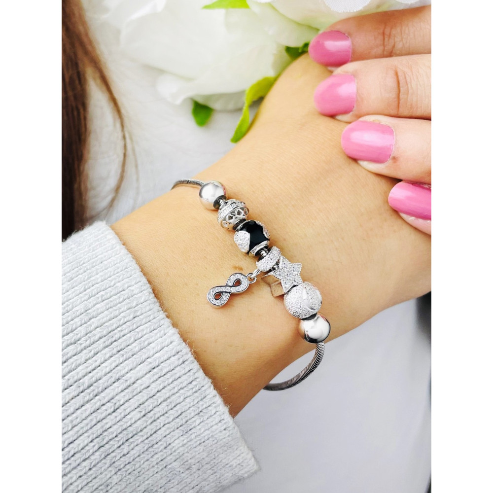 Herz Infinity Stern Charm Armband 925 Silber Damen mit Zirkonia
