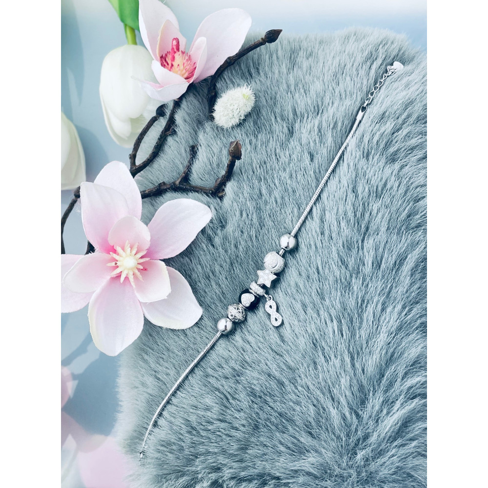 Srebrna bransoletka wężyk charms z cyrkoniami serce gwiazdka nieskończoność