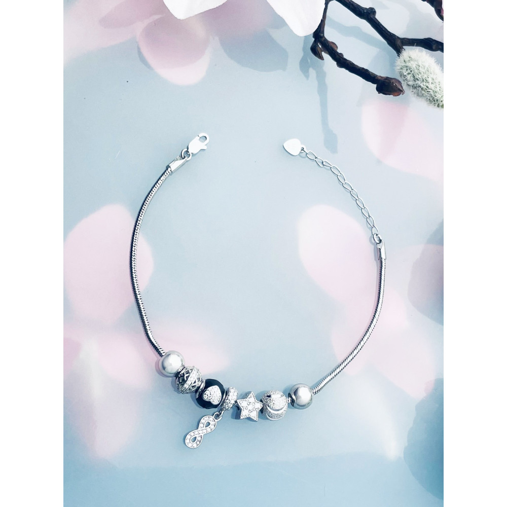 Herz Infinity Stern Charm Armband 925 Silber Damen mit Zirkonia