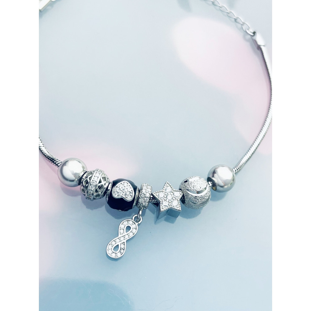 Herz Infinity Stern Charm Armband 925 Silber Damen mit Zirkonia