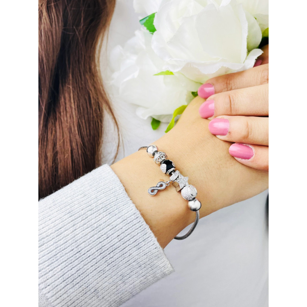 Herz Infinity Stern Charm Armband 925 Silber Damen mit Zirkonia