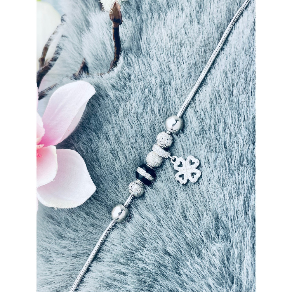 Kleeblatt Charm Armband 925 Silber Damen mit Zirkonia