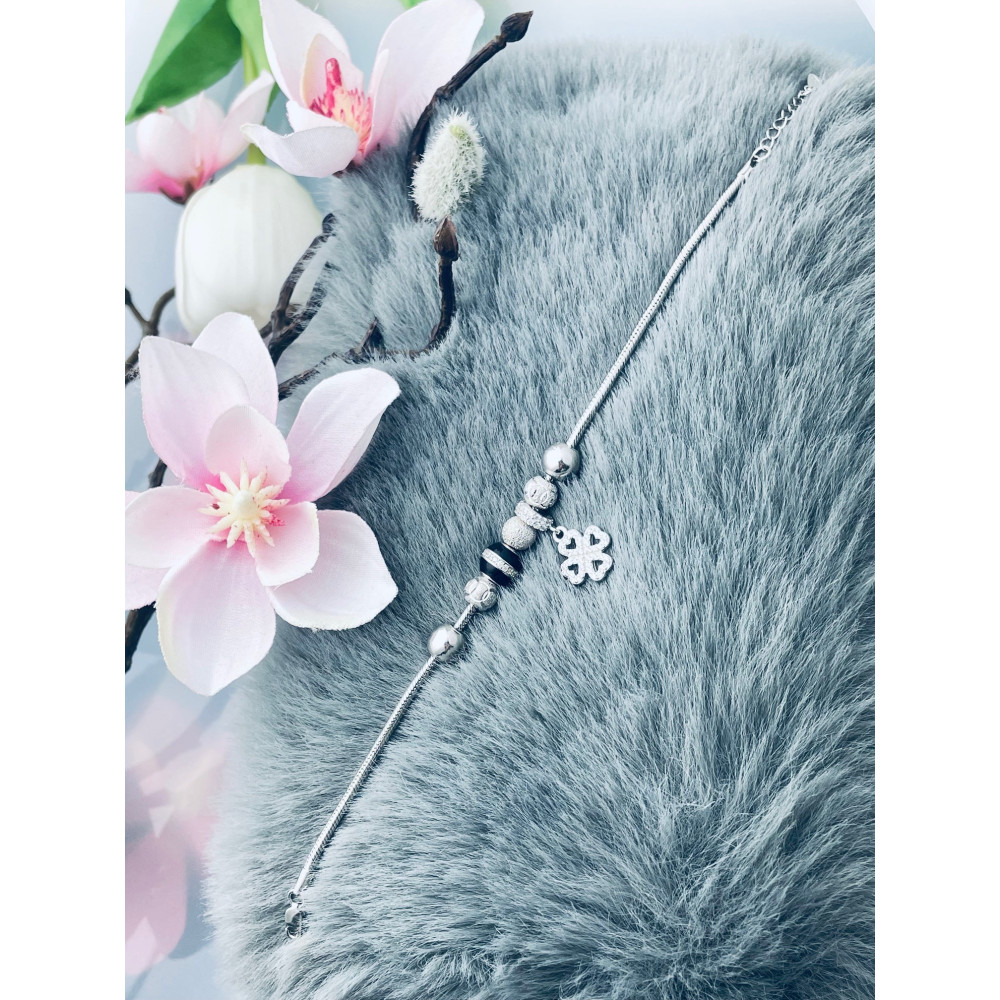 Kleeblatt Charm Armband 925 Silber Damen mit Zirkonia