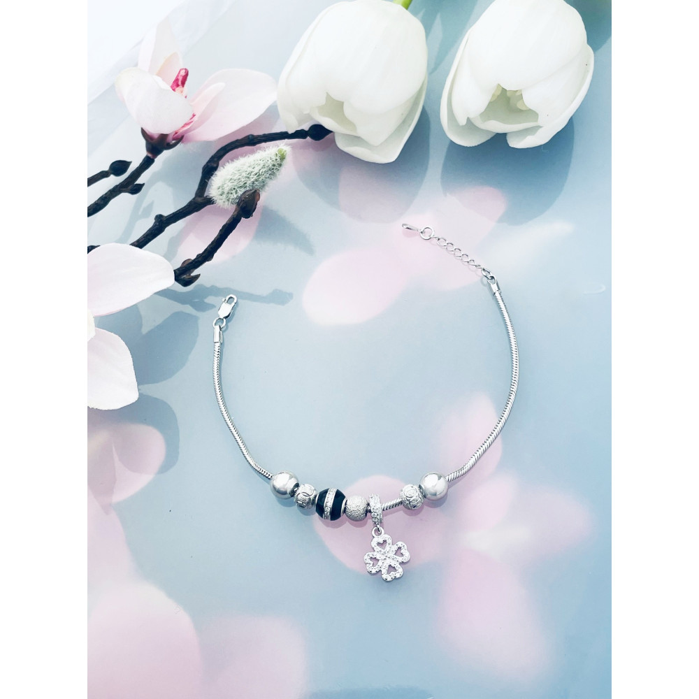 Kleeblatt Charm Armband 925 Silber Damen mit Zirkonia