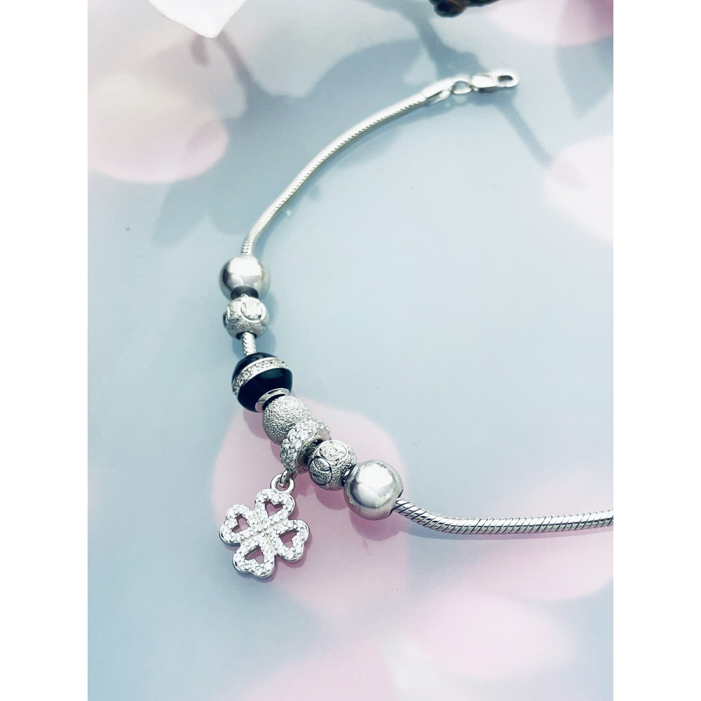 Kleeblatt Charm Armband 925 Silber Damen mit Zirkonia