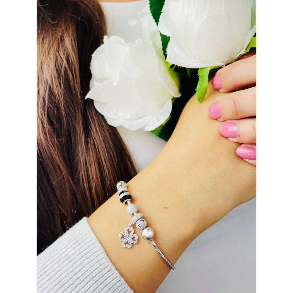 Kleeblatt Charm Armband 925 Silber Damen mit Zirkonia