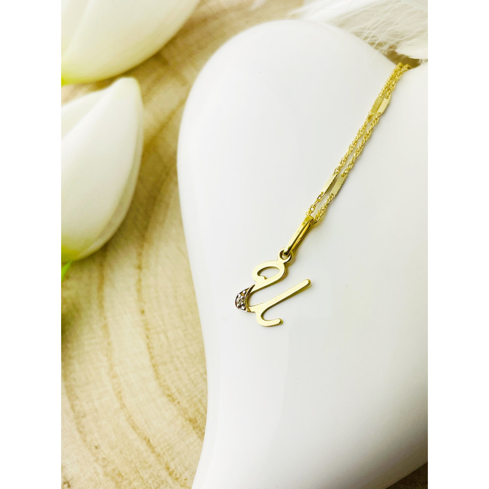 Złoty wisiorek zawieszka ozdobna literka U z cyrkoniami