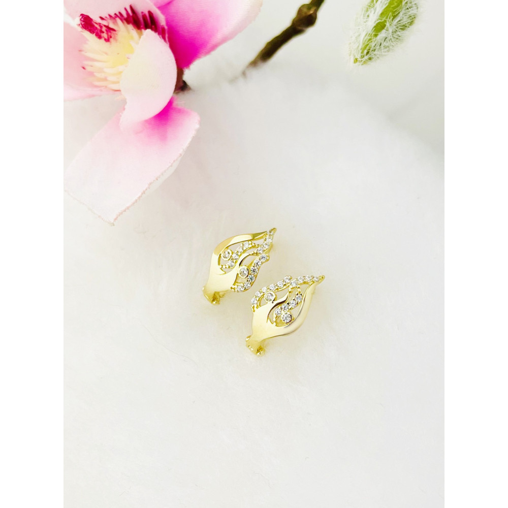 Feuer Ohrringe Ohrhänger Ohrstecker Ohrschmuck Gelbgol 585er 14KT mit Zirkonia Paar