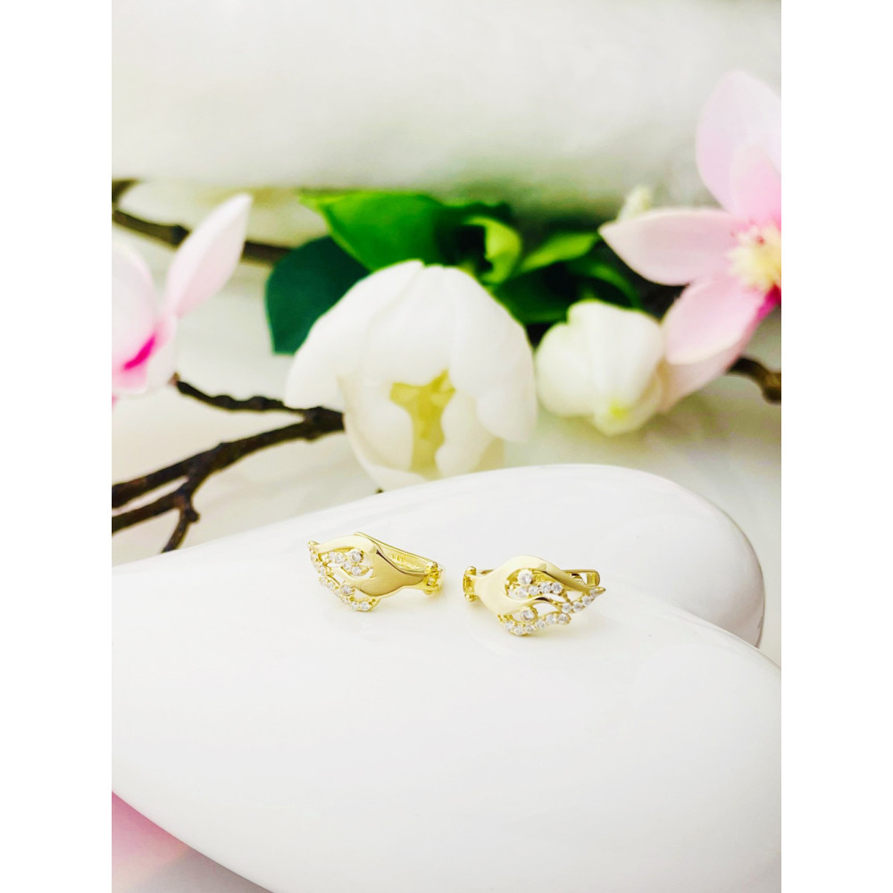 Feuer Ohrringe Ohrhänger Ohrstecker Ohrschmuck Gelbgol 585er 14KT mit Zirkonia Paar