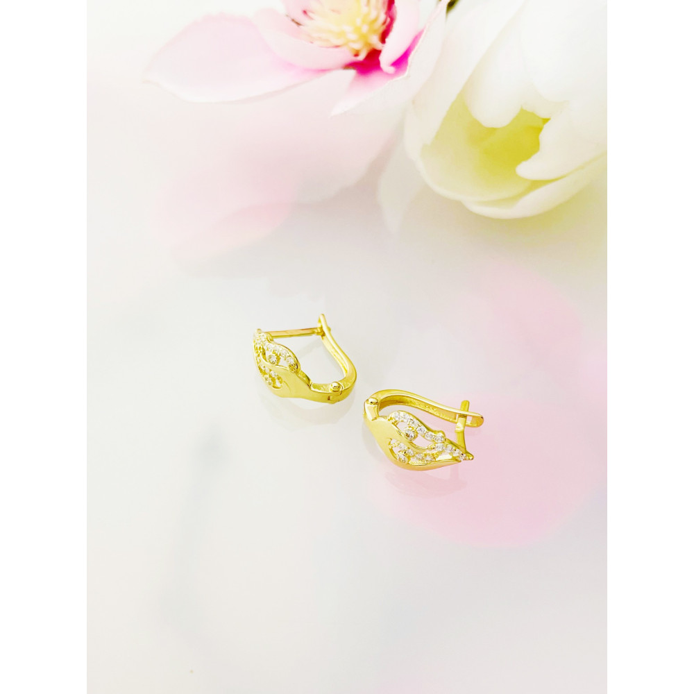 Złote kolczyki ogniki z cyrkoniami