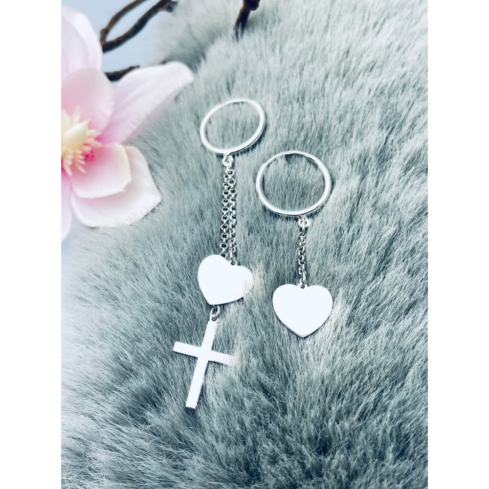 Kreuz Herz 925 Silber Ohrringe Damen