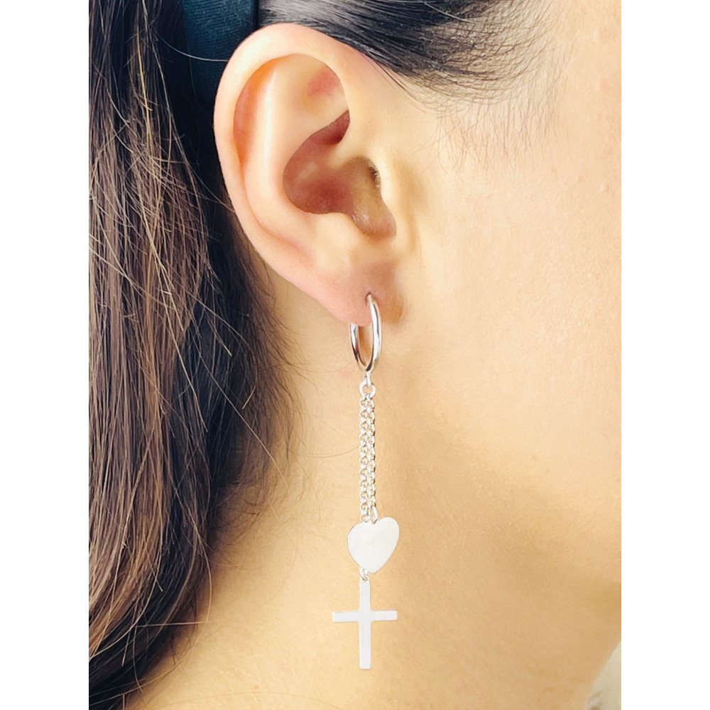 Kreuz Herz 925 Silber Ohrringe Damen