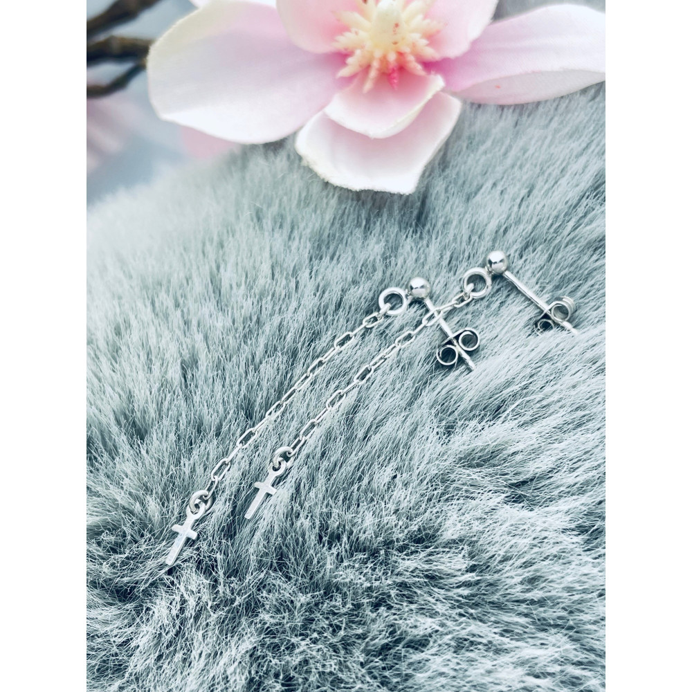 Kreuz 925 Silber Ohrringe Damen