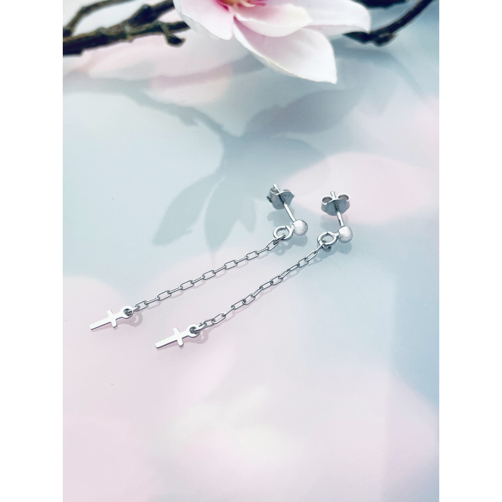 Kreuz 925 Silber Ohrringe Damen