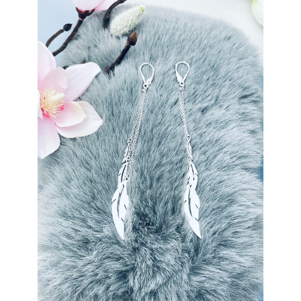 Feder 925 Silber Ohrringe Damen