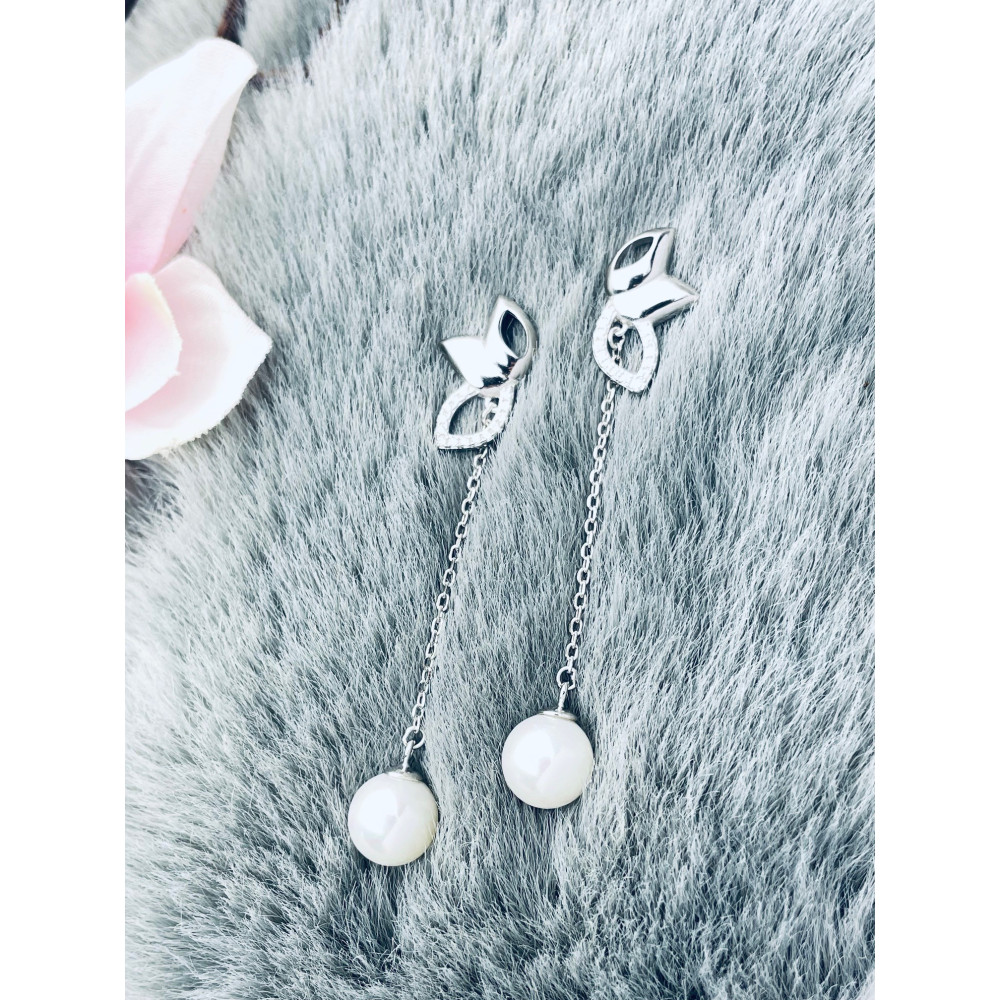 Blume 925 Silber Ohrringe mit Perle