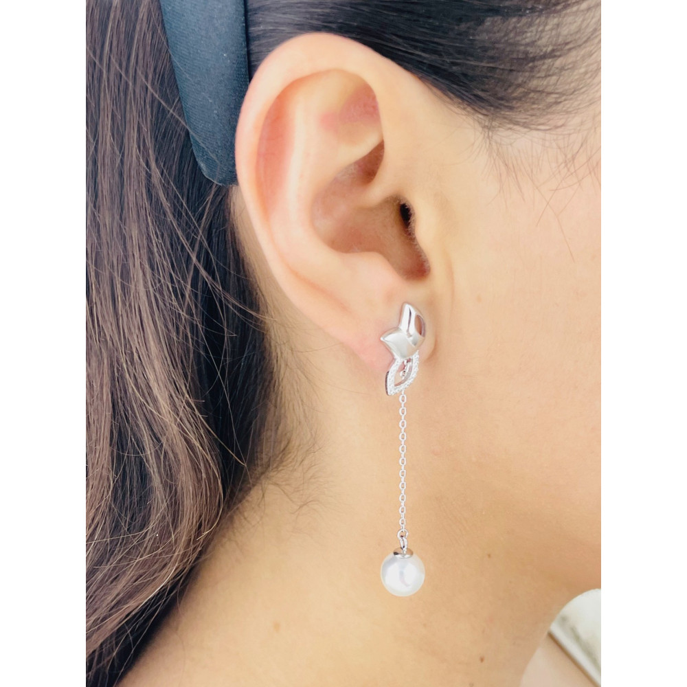 Blume 925 Silber Ohrringe mit Perle