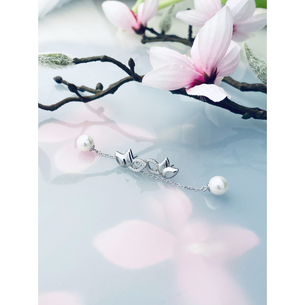 Blume 925 Silber Ohrringe mit Perle
