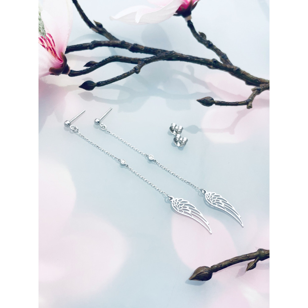 Flügel 925 Silber Ohrringe mit Zirkonia