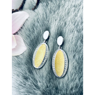 Srebrne kolczyki wiszące owalne pozłacane z cyrkoniami