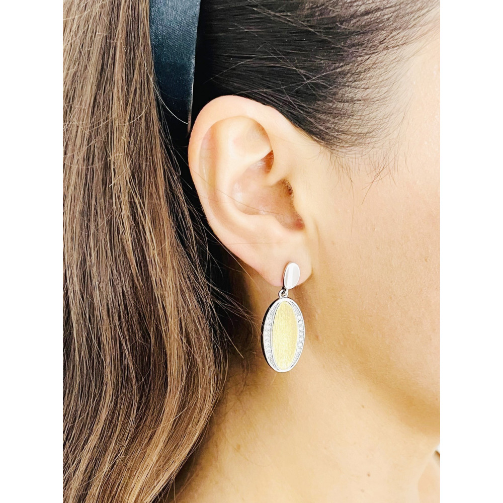 Srebrne kolczyki wiszące owalne pozłacane z cyrkoniami