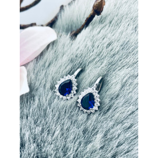 Srebrne kolczyki krople kropelki łezki z cyrkonią szafirowe