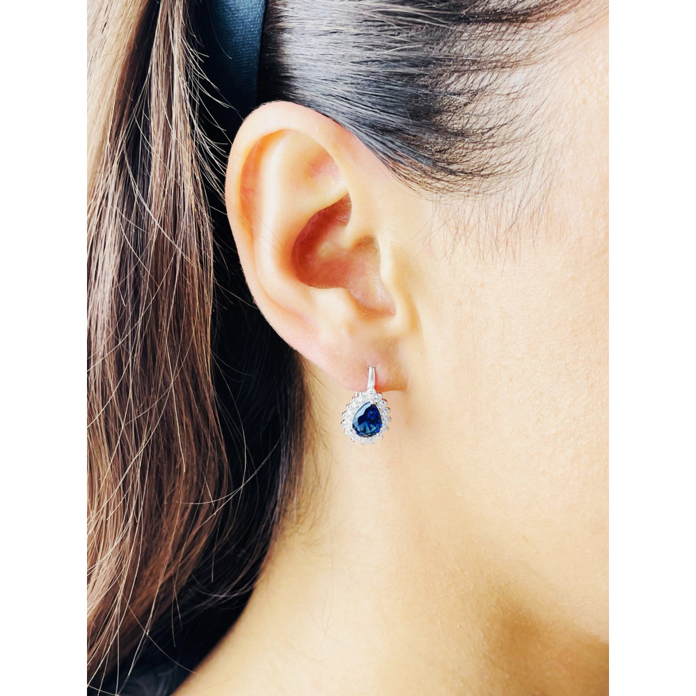 Srebrne kolczyki krople kropelki łezki z cyrkonią szafirowe