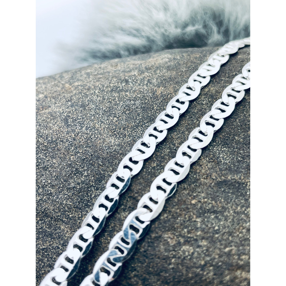 Srebrny łańcuszek pancerka płaska z drabinką