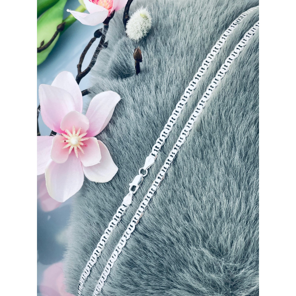 Srebrny łańcuszek pancerka płaska z drabinką