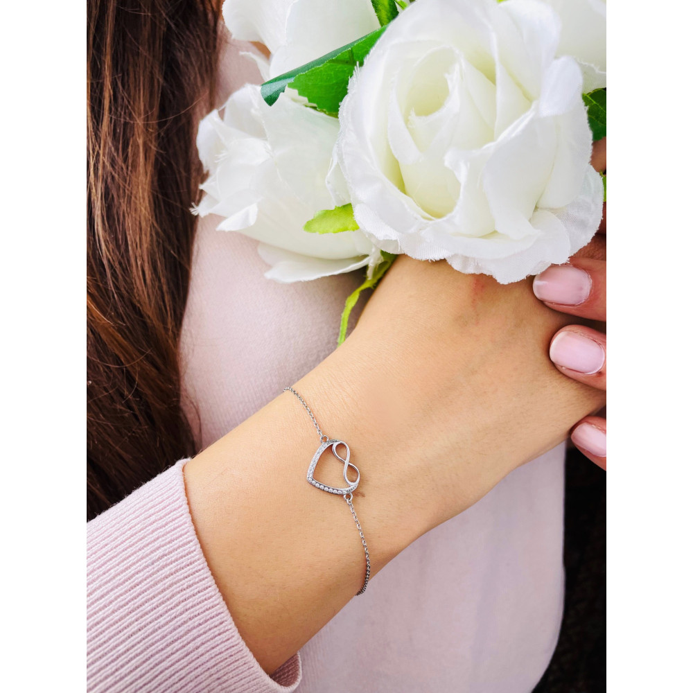 Herz Infinity mit Zirkonia Armband 925 Silber Damen