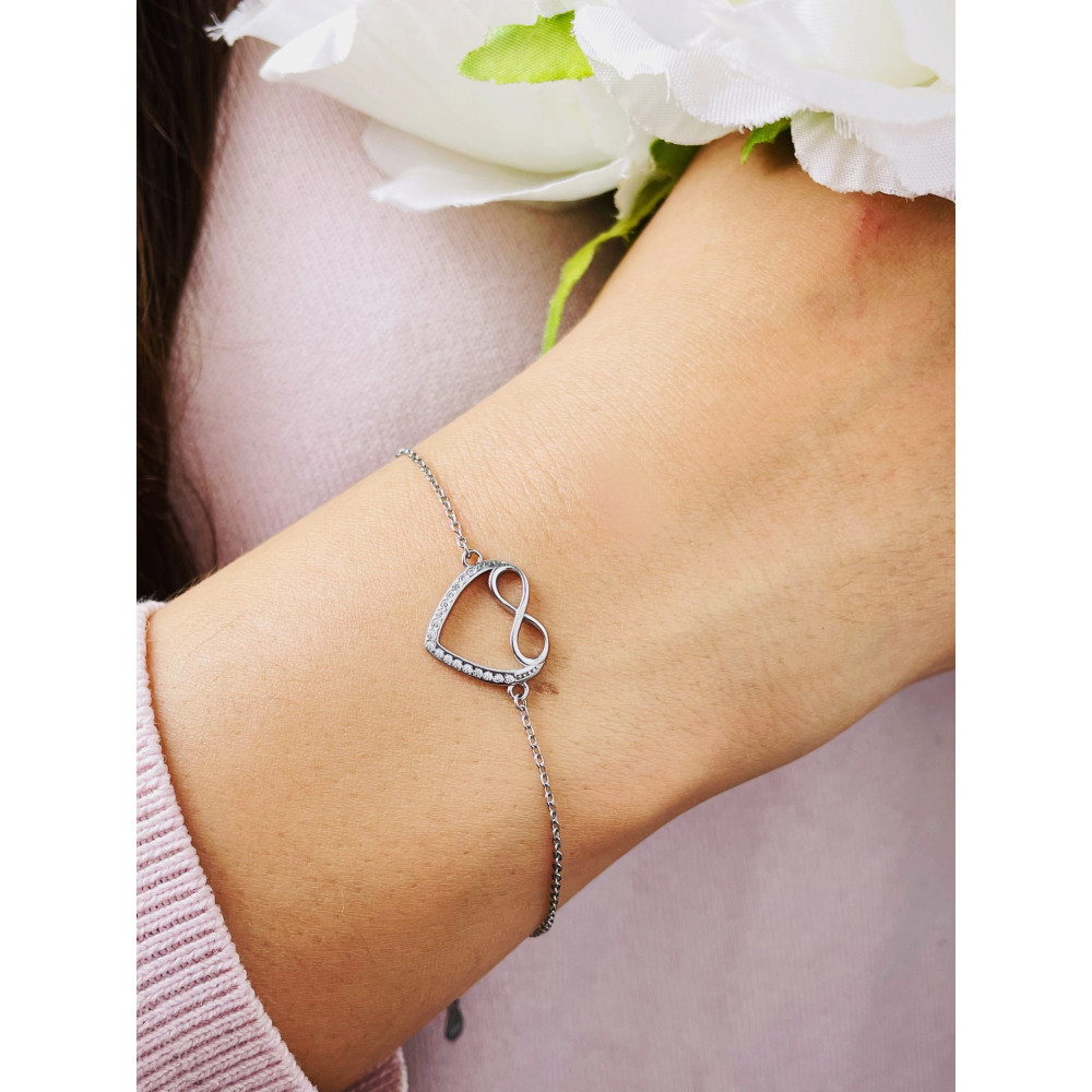 Herz Infinity mit Zirkonia Armband 925 Silber Damen