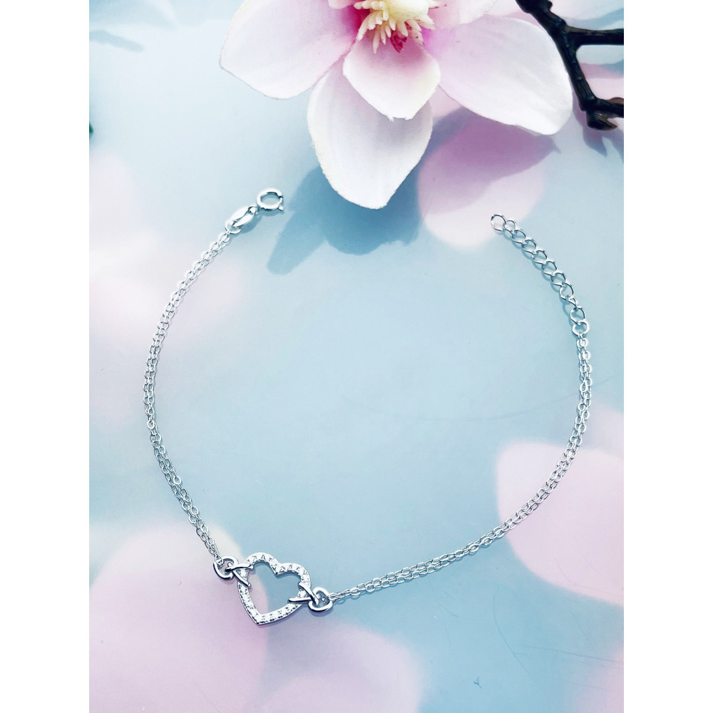 Herz mit Zirkonia Armband 925 Silber Damen Kinder