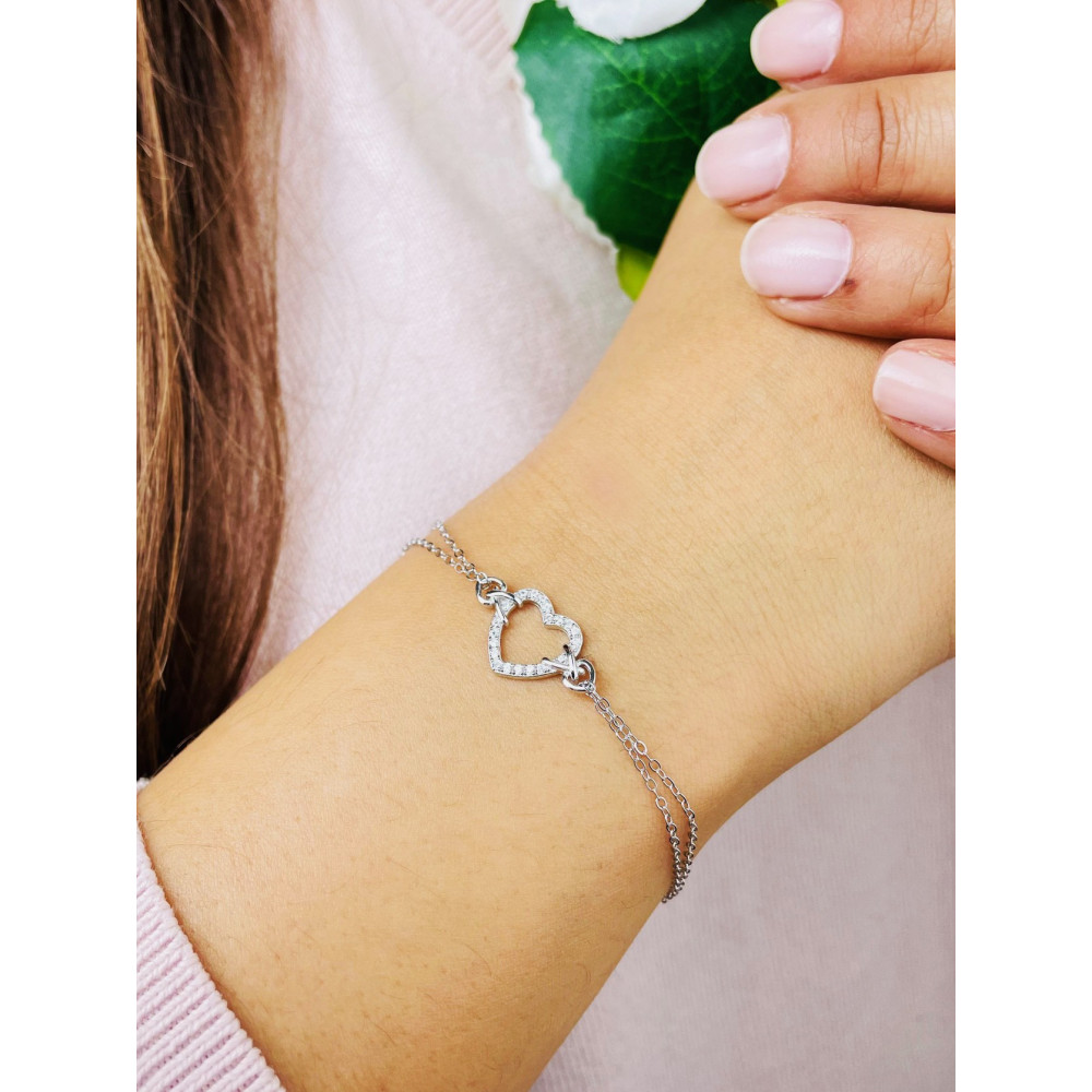 Herz mit Zirkonia Armband 925 Silber Damen Kinder