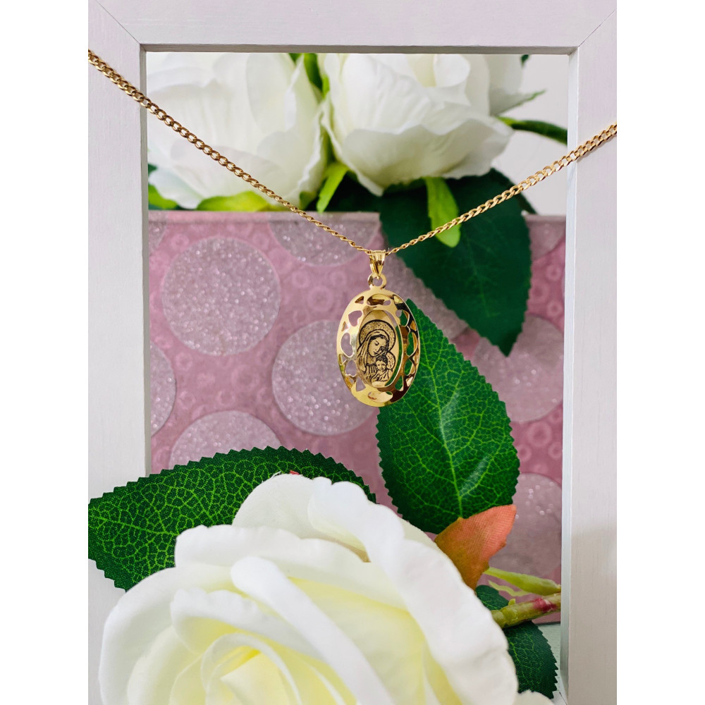 Złoty Medalik Zawieszka Matka Boska z Dzieciątkiem Jezus